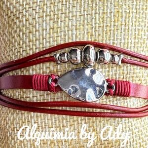 Red Leather Infinity Knot Bracelet — Bold  Colorful Accent